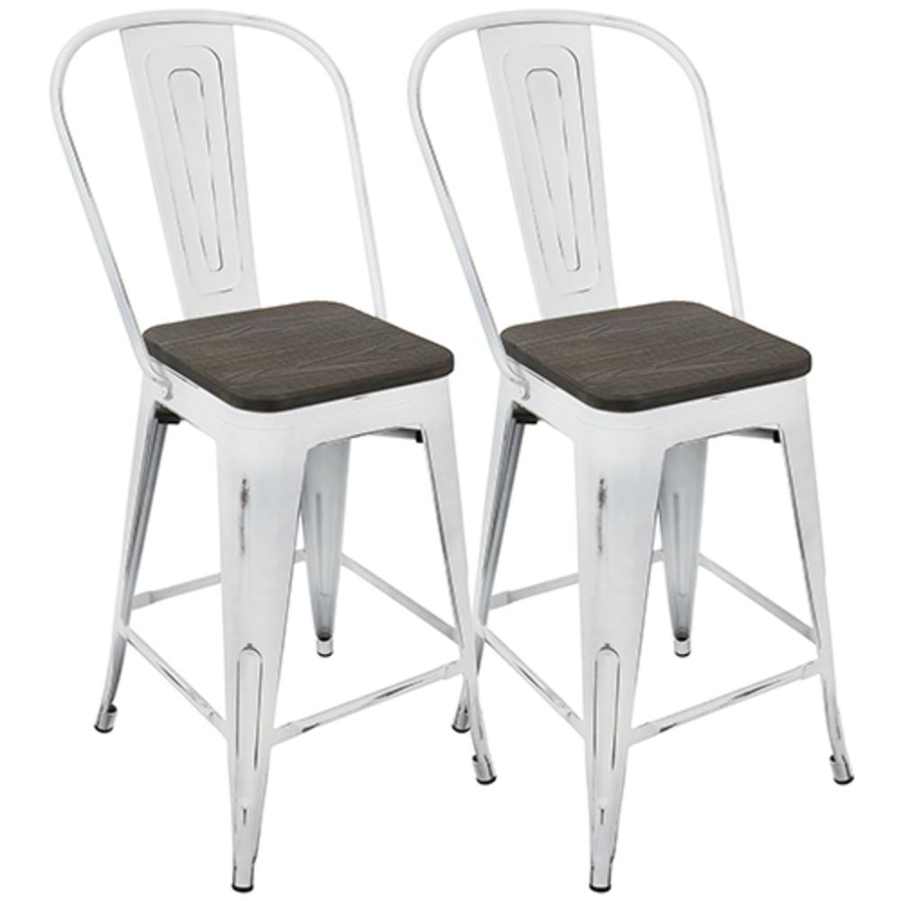 White, Espresso Oregon High Back Counter Stool - Set of 2