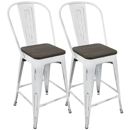White, Espresso Oregon High Back Counter Stool - Set of 2