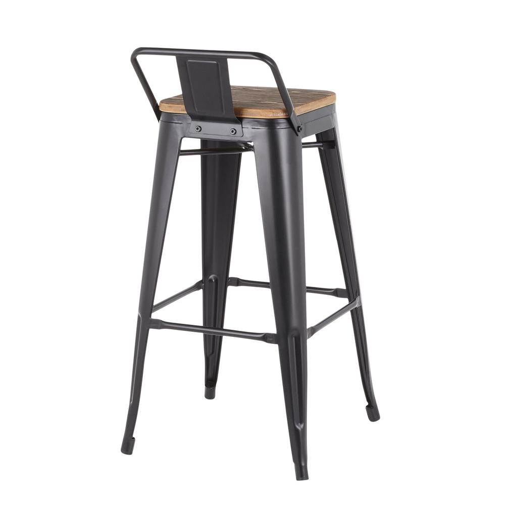 Black Metal, Bamboo Oregon Low Back Barstool - Set of 2