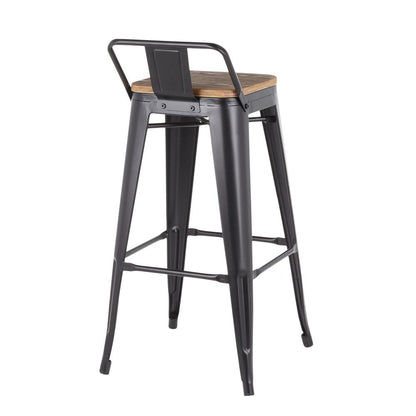 Black Metal, Bamboo Oregon Low Back Barstool - Set of 2