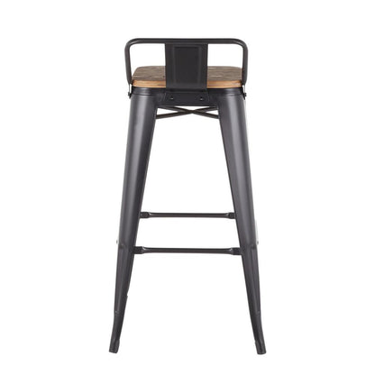 Black Metal, Bamboo Oregon Low Back Barstool - Set of 2