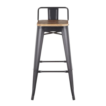 Black Metal, Bamboo Oregon Low Back Barstool - Set of 2