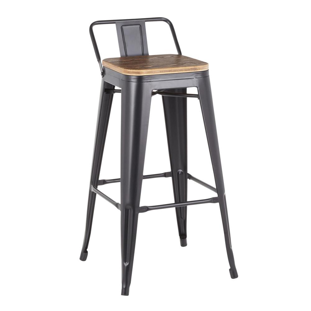 Black Metal, Bamboo Oregon Low Back Barstool - Set of 2