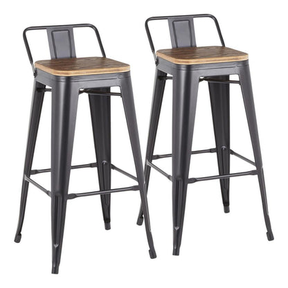 Black Metal, Bamboo Oregon Low Back Barstool - Set of 2