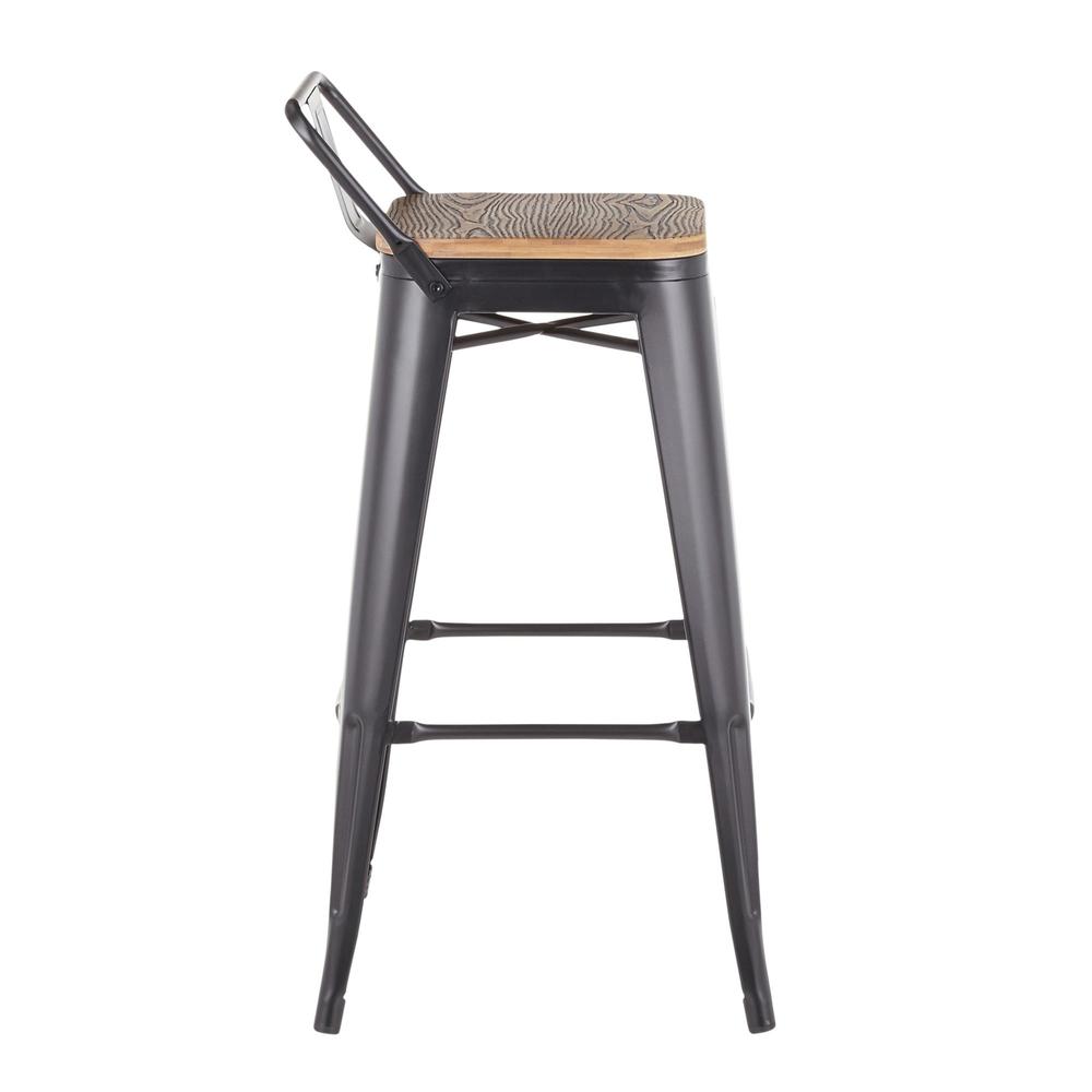 Black Metal, Bamboo Oregon Low Back Barstool - Set of 2