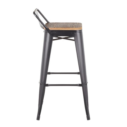 Black Metal, Bamboo Oregon Low Back Barstool - Set of 2