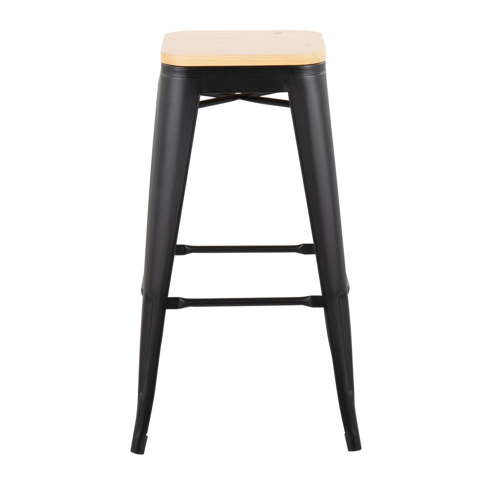 Black Steel, Natural Wood Oregon Barstool - Set of 2