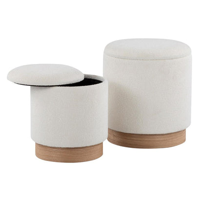 Natural Wood, Cream Fabric Marla Nesting Ottoman Set