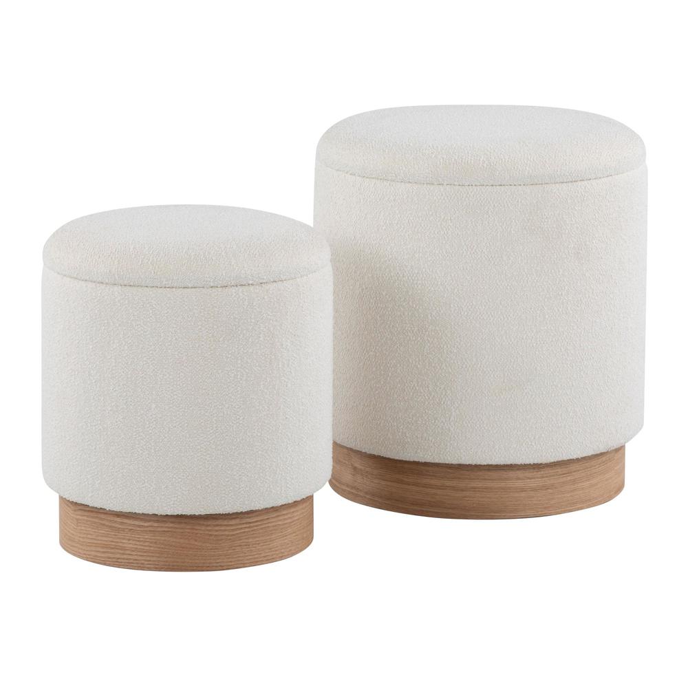 Natural Wood, Cream Fabric Marla Nesting Ottoman Set