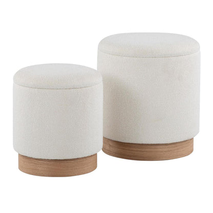 Natural Wood, Cream Fabric Marla Nesting Ottoman Set