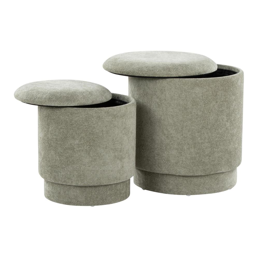 Green Fabric Marla Upholstered Ottoman Set