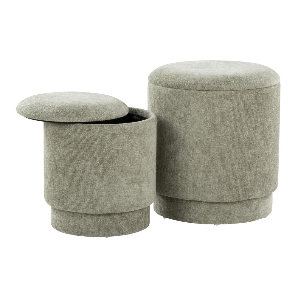 Green Fabric Marla Upholstered Ottoman Set