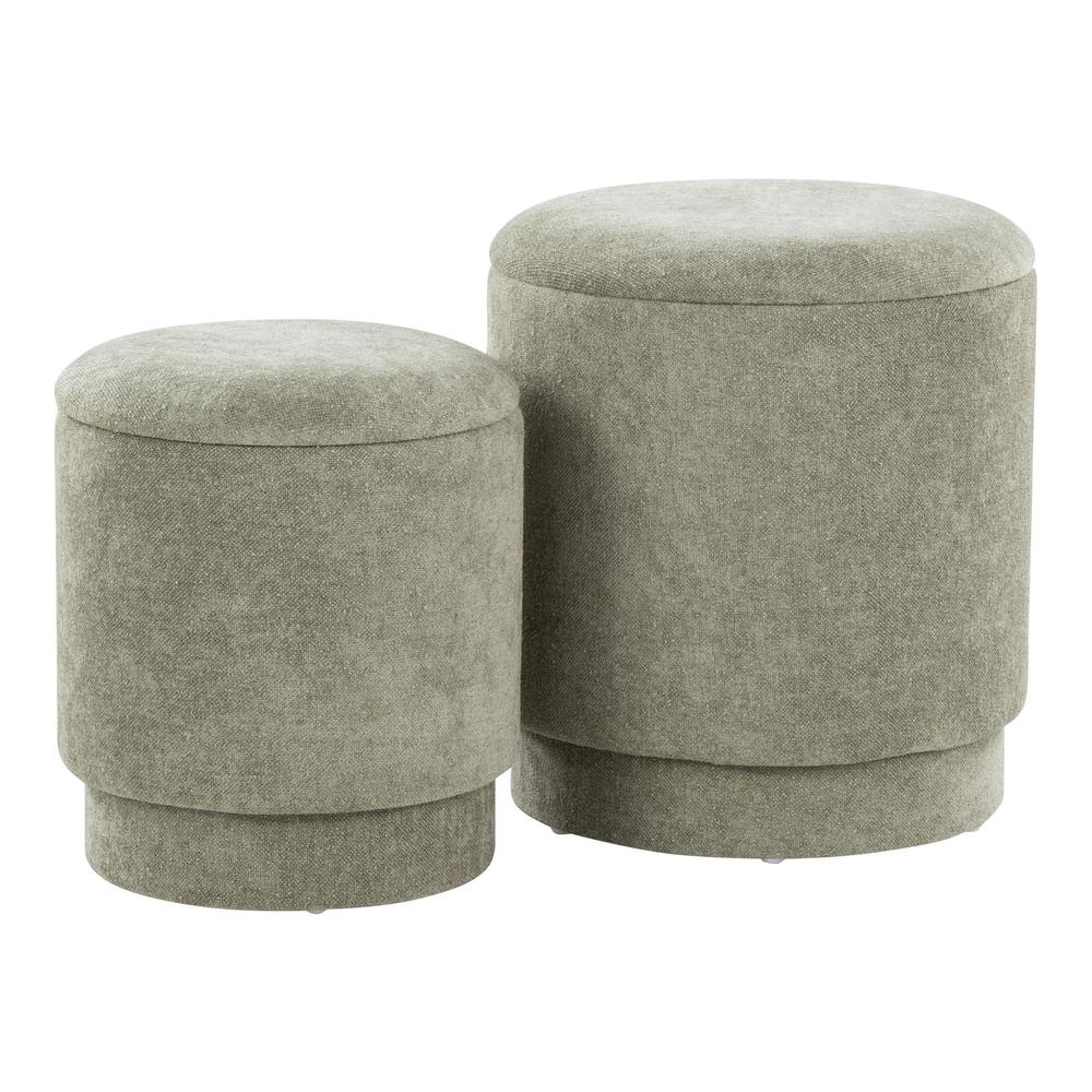 Green Fabric Marla Upholstered Ottoman Set