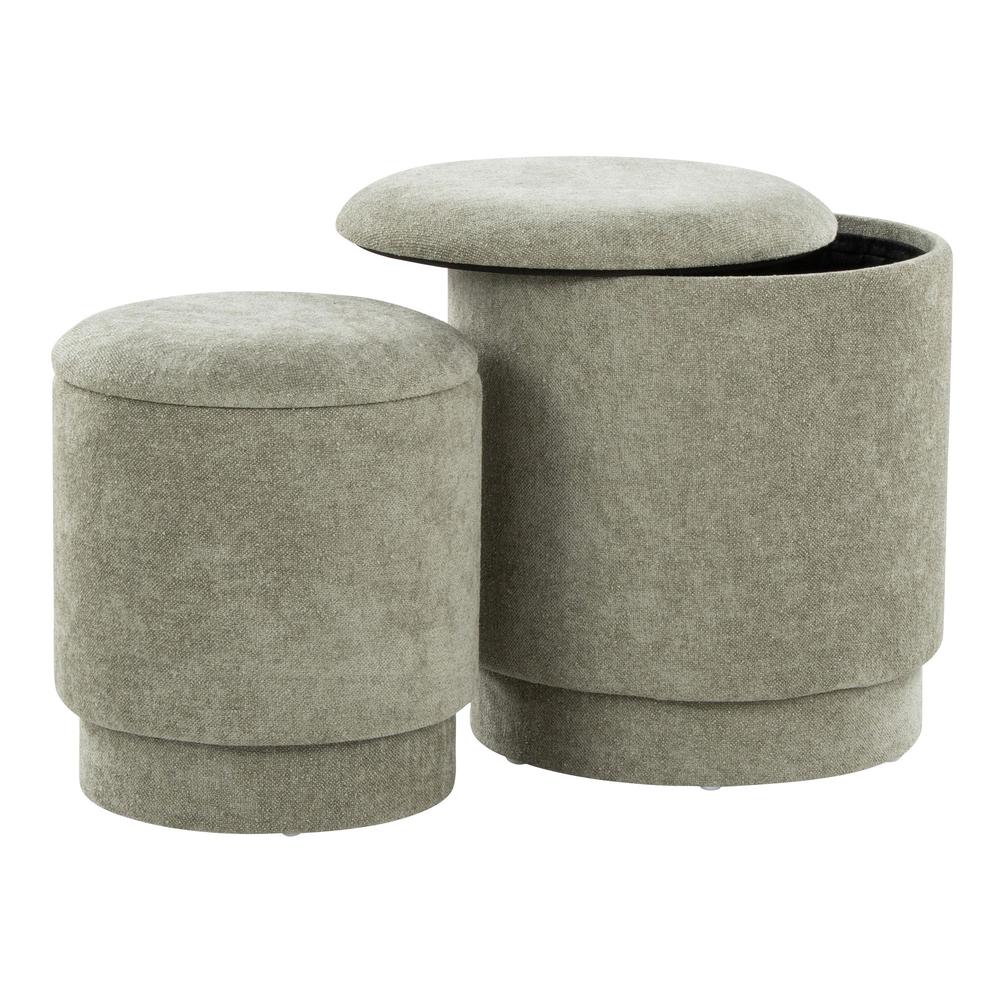 Green Fabric Marla Upholstered Ottoman Set