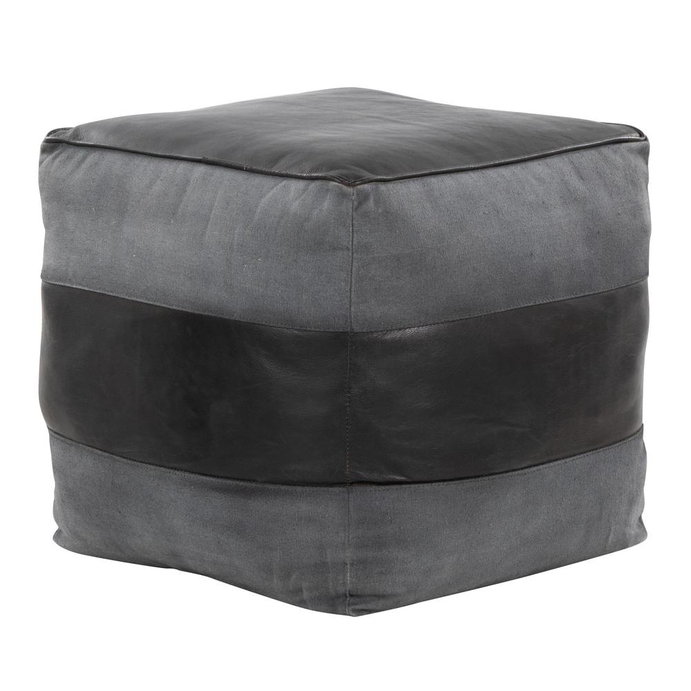 Black Leather, Grey Canvas Cobbler Canvas Pouf