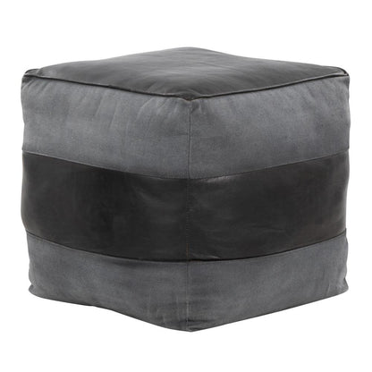Black Leather, Grey Canvas Cobbler Canvas Pouf