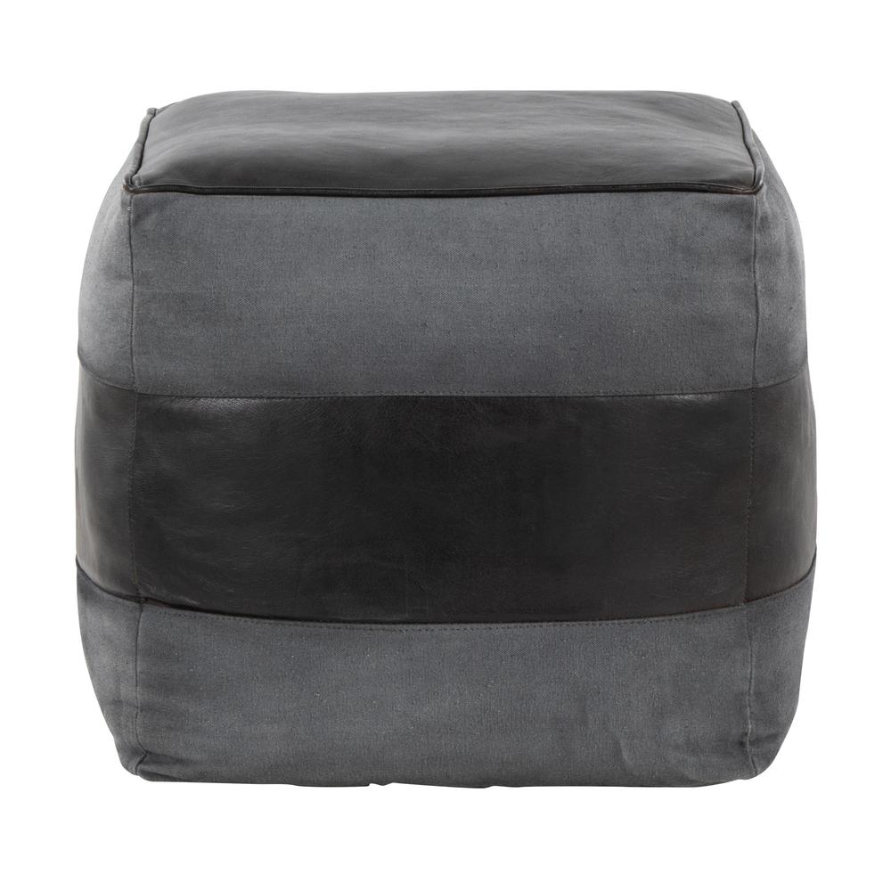 Black Leather, Grey Canvas Cobbler Canvas Pouf