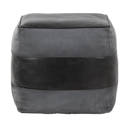 Black Leather, Grey Canvas Cobbler Canvas Pouf