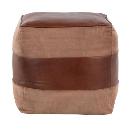Espresso Leather, Tan Canvas Cobbler Canvas Pouf