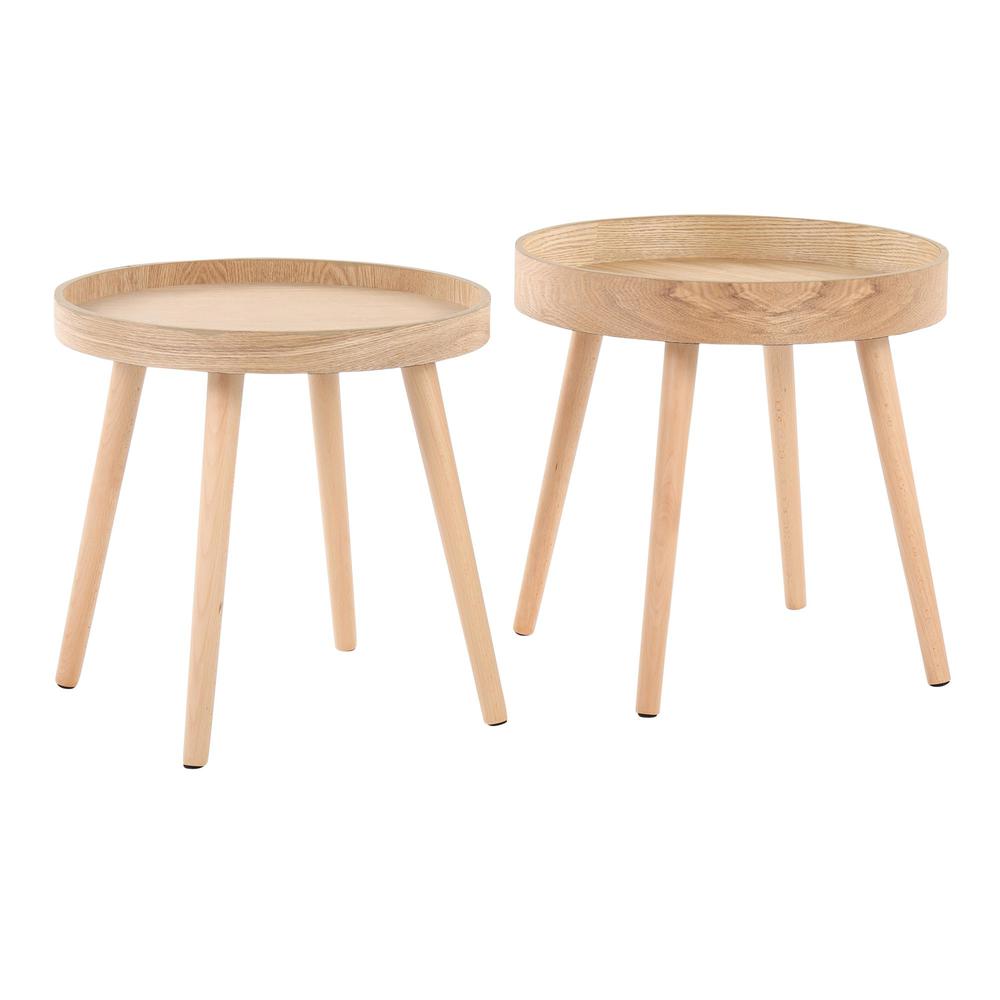 Natural Wood Pebble Side Table Set
