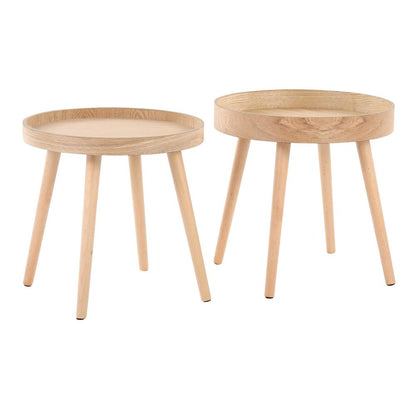 Natural Wood Pebble Side Table Set