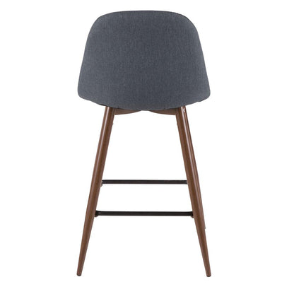 Pebble Mid-Century Modern Counter Stool in Walnut and Blue - Set of 2