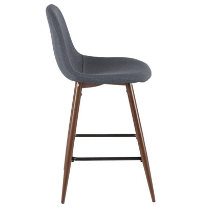 Pebble Mid-Century Modern Counter Stool in Walnut and Blue - Set of 2