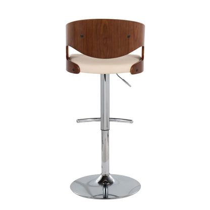 Chrome, Walnut Wood, Cream PU Pino Barstool - Set of 2