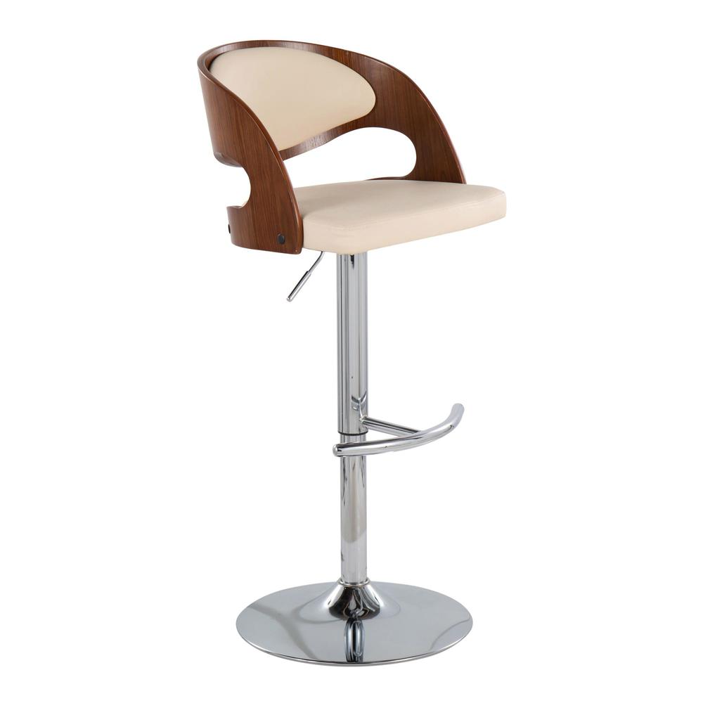 Chrome, Walnut Wood, Cream PU Pino Barstool - Set of 2