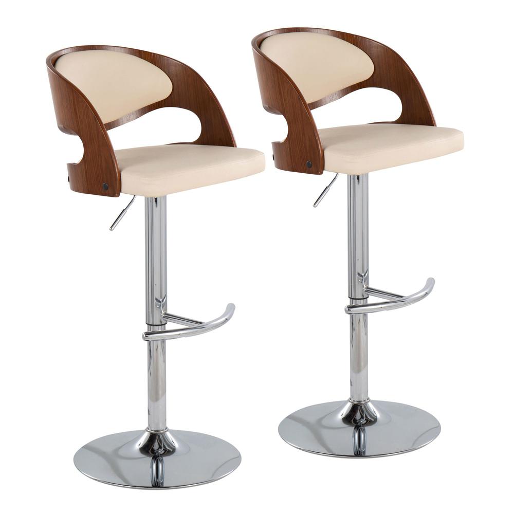 Chrome, Walnut Wood, Cream PU Pino Barstool - Set of 2