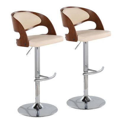 Chrome, Walnut Wood, Cream PU Pino Barstool - Set of 2
