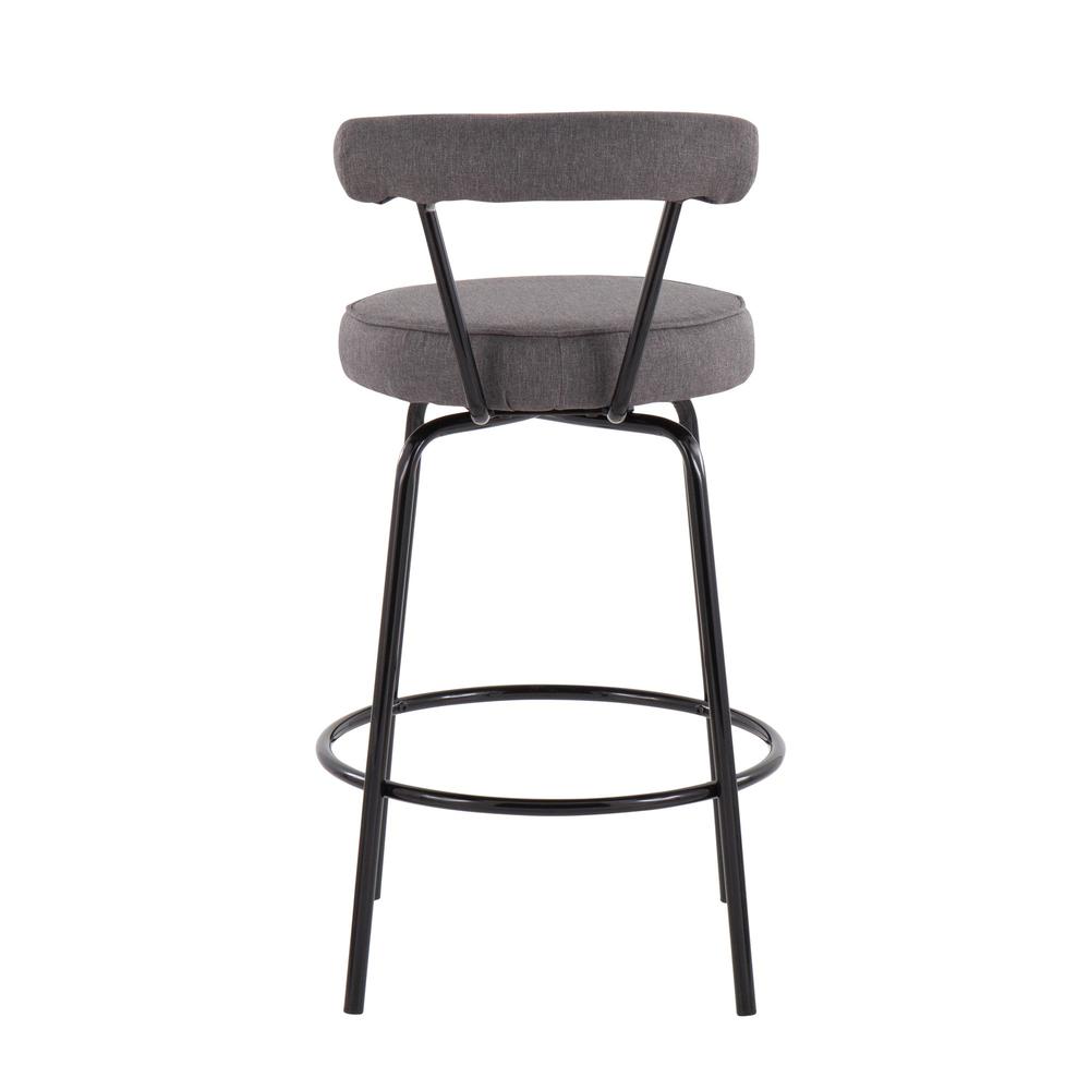 Black Steel, Charcoal Fabric Rhonda Counter Stool - Set of 2