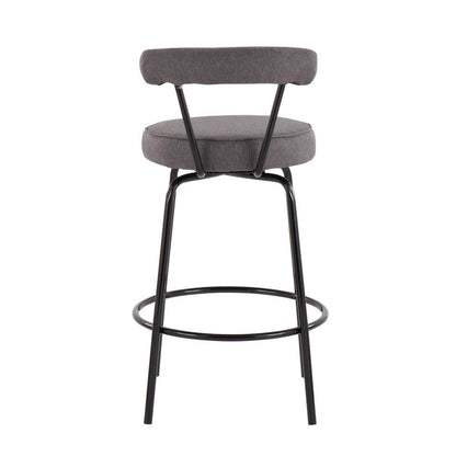 Black Steel, Charcoal Fabric Rhonda Counter Stool - Set of 2