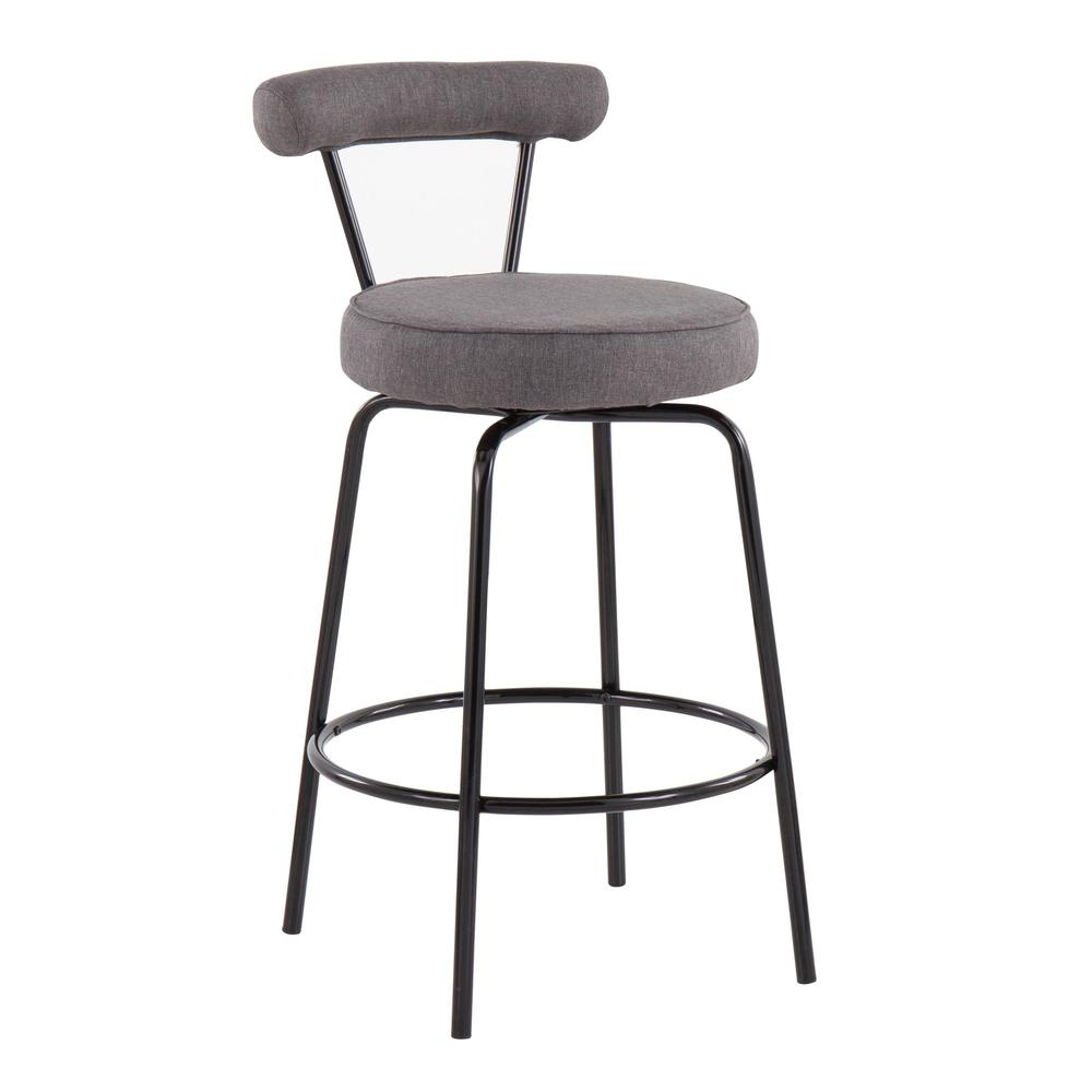 Black Steel, Charcoal Fabric Rhonda Counter Stool - Set of 2