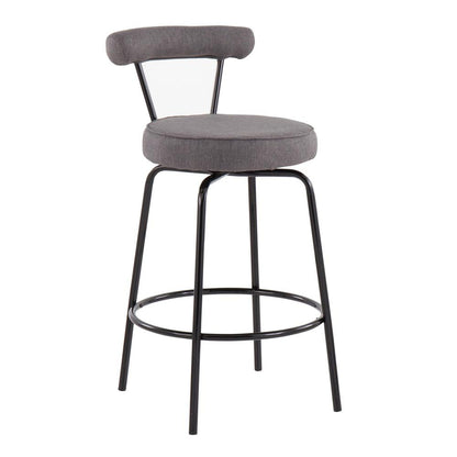 Black Steel, Charcoal Fabric Rhonda Counter Stool - Set of 2