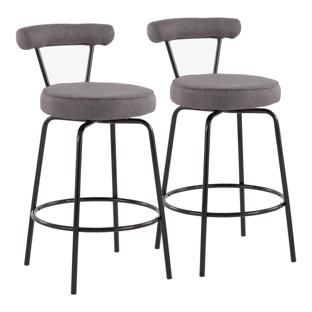 Black Steel, Charcoal Fabric Rhonda Counter Stool - Set of 2