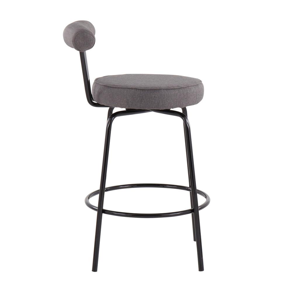 Black Steel, Charcoal Fabric Rhonda Counter Stool - Set of 2