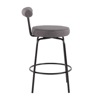 Black Steel, Charcoal Fabric Rhonda Counter Stool - Set of 2