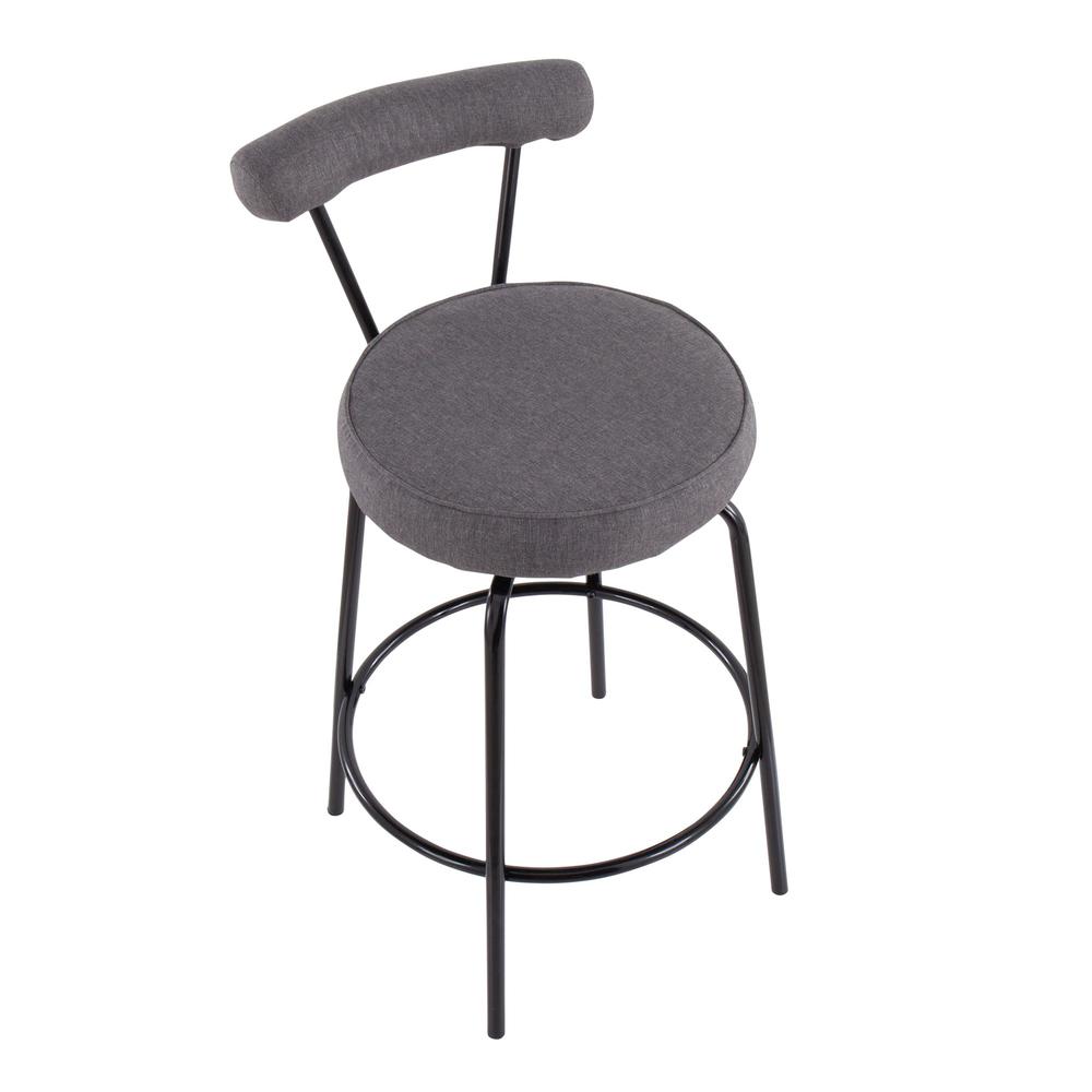 Black Steel, Charcoal Fabric Rhonda Counter Stool - Set of 2