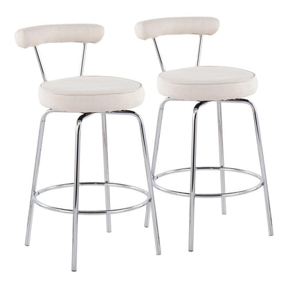 Chrome, Cream Fabric Rhonda Counter Stool - Set of 2