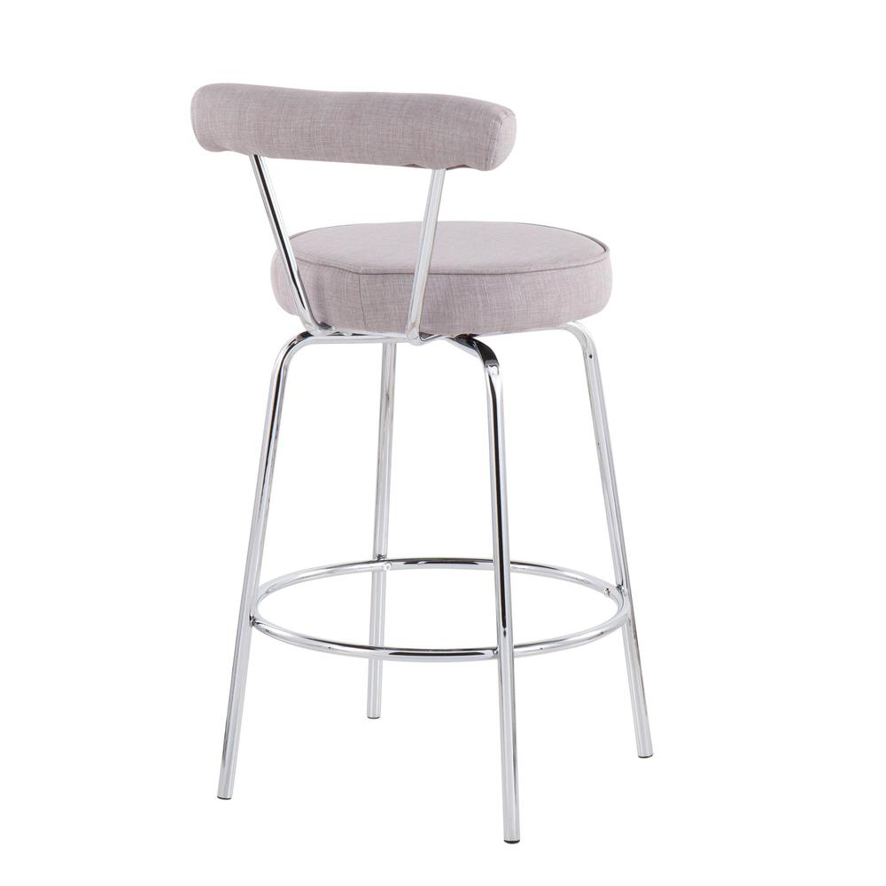 Chrome, Light Grey Fabric Rhonda Counter Stool - Set of 2