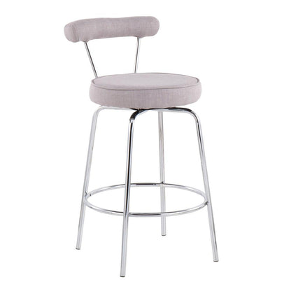 Chrome, Light Grey Fabric Rhonda Counter Stool - Set of 2