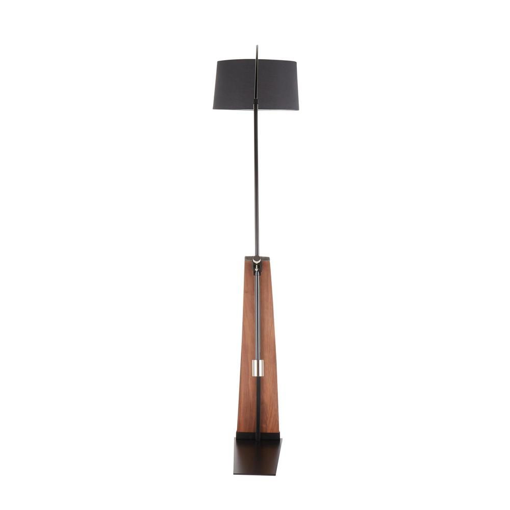 Robyn Mid-Century Modern Floor Lamp in Walnut Wood and Black Shade