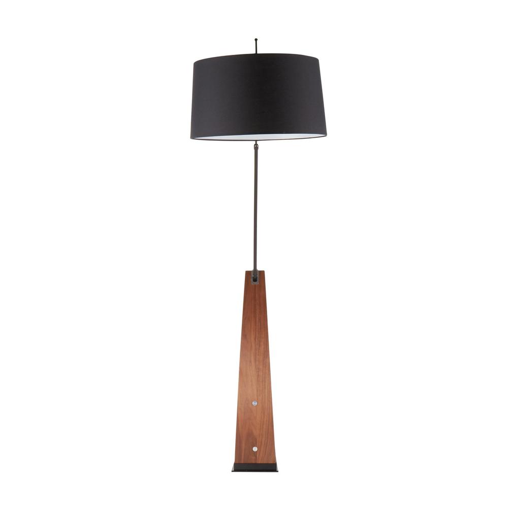 Robyn Mid-Century Modern Floor Lamp in Walnut Wood and Black Shade