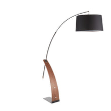 Robyn Mid-Century Modern Floor Lamp in Walnut Wood and Black Shade