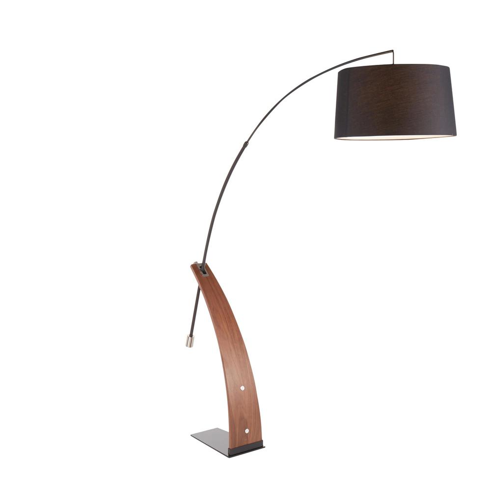 Walnut Wood, Black Metal, Black Linen Robyn Floor Lamp
