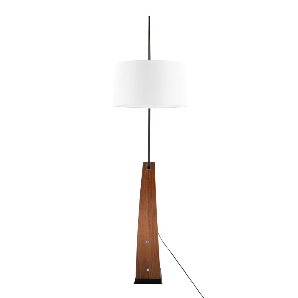 Walnut Wood, Black Metal, White Linen Robyn Floor Lamp