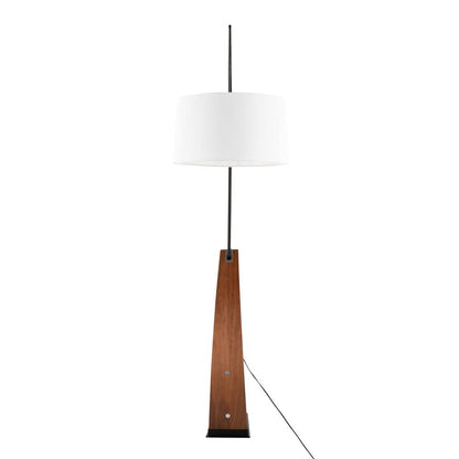 Walnut Wood, Black Metal, White Linen Robyn Floor Lamp