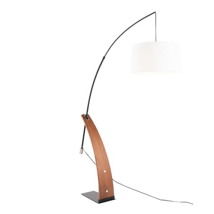Walnut Wood, Black Metal, White Linen Robyn Floor Lamp