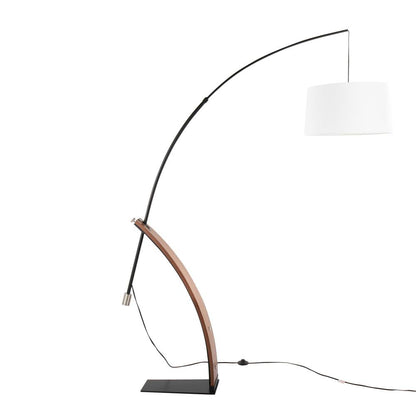 Walnut Wood, Black Metal, White Linen Robyn Floor Lamp
